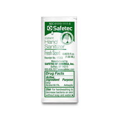 Safetec Hand Sanitizer Pouches in Fresh Scent 0.057oz. pouch (100 ct. box)