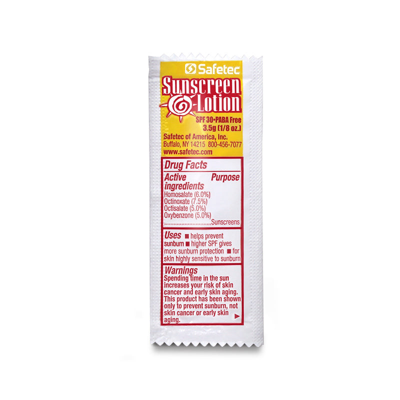 Safetec Sunscreen 3.5 g (.123 oz.) Pouch 25ct. Boxes SPF 30